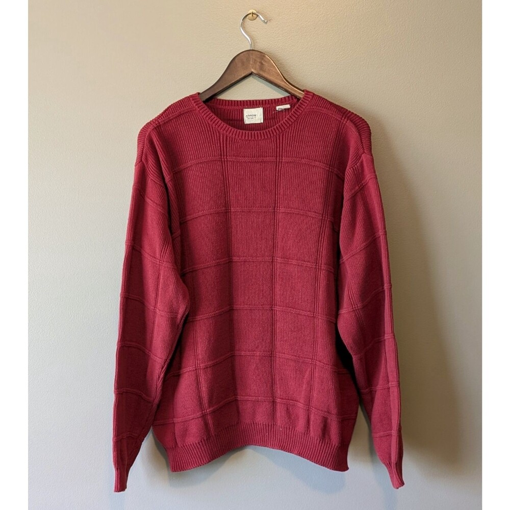 Arrow Mens Medium Red Ribbed Knit Crewneck Sweater Knit Cotton Pullover M